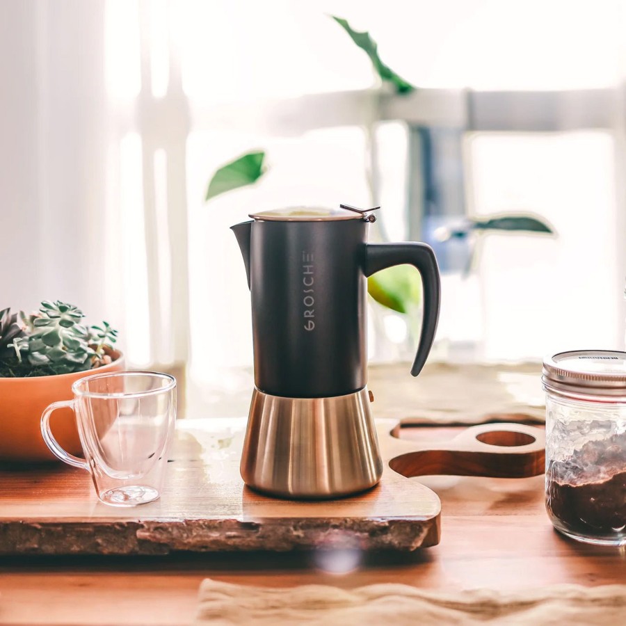 Drinkware Tea + Linen | Milano Steel Stovetop Espresso Maker, Black